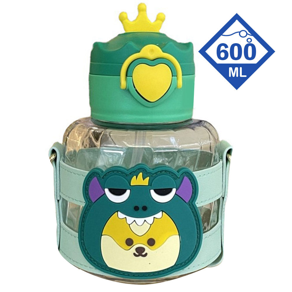 Little Surprise Box, Green Frog With Crown Lid Water Bottle For Toddlers And Kids, 600Ml