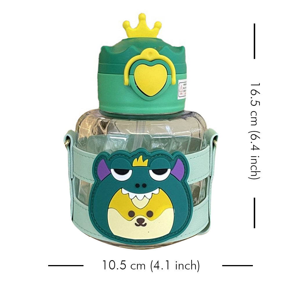 Little Surprise Box, Green Frog With Crown Lid Water Bottle For Toddlers And Kids, 600Ml