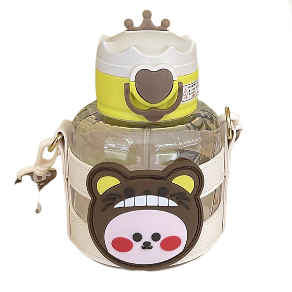 Little Surprise Box White Monkey With Crown Lid Water Bottle For Toddlers And Kids, 600Ml