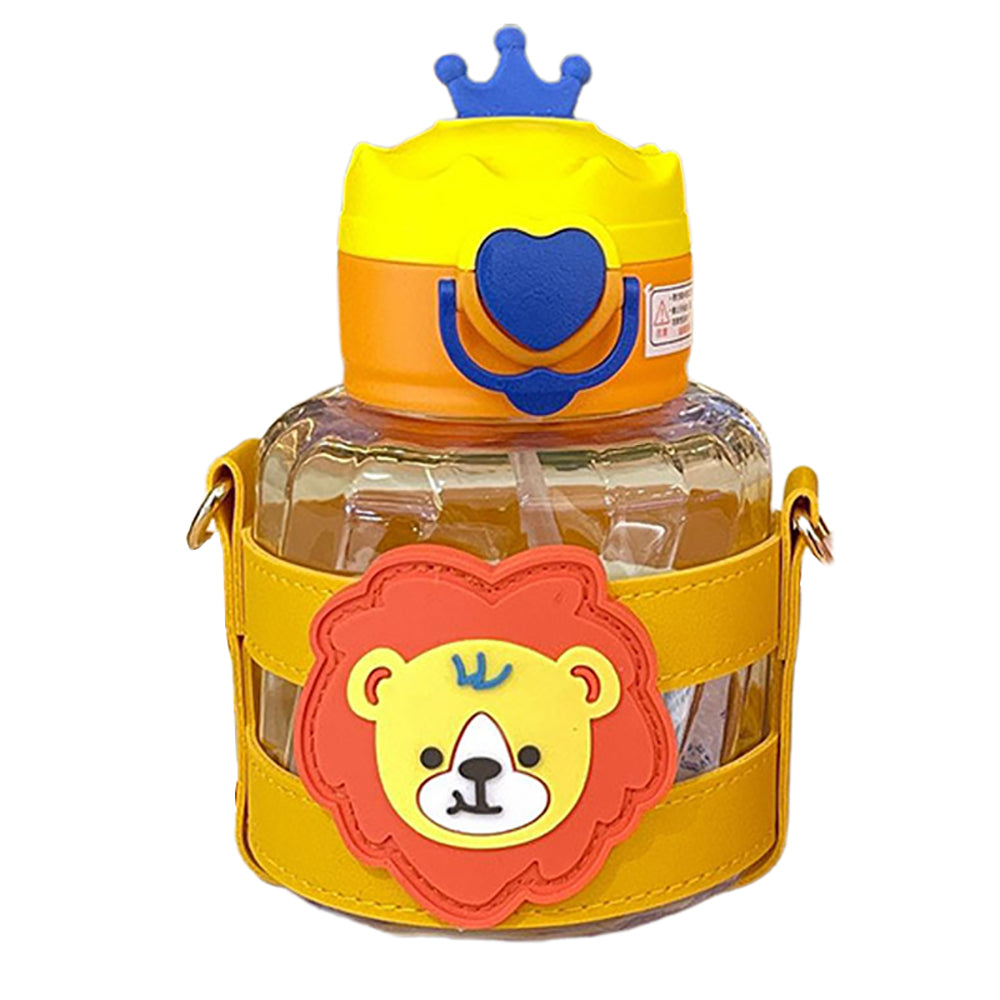 Little Surprise Box Yellow Lion With Crown Lid Water Bottle For Toddlers And Kids, 600Ml