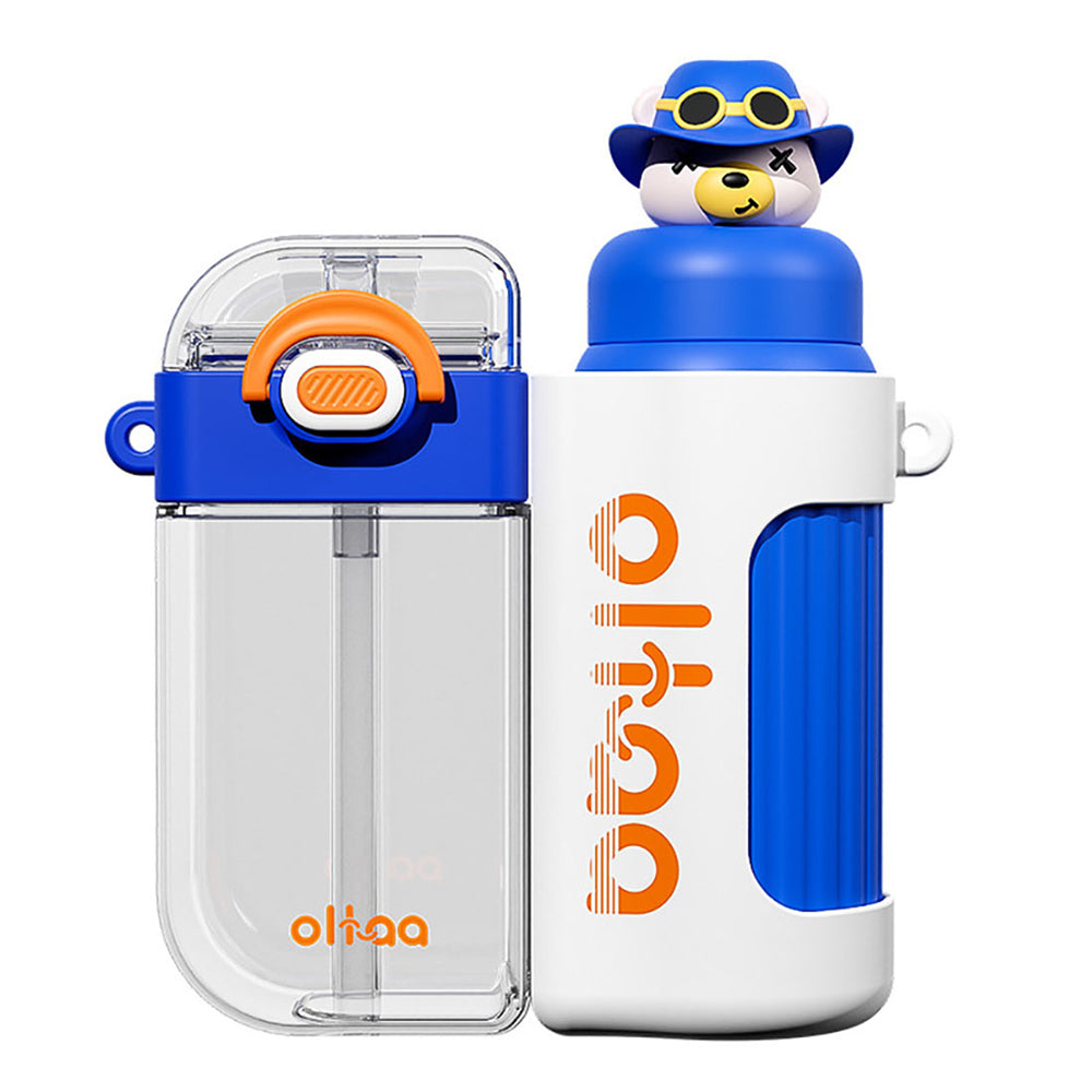 Little Surprise Box Double Tumbler Blue Bear Detachable Set Water Bottle, 400 Ml & 320Ml For Kids And Adults
