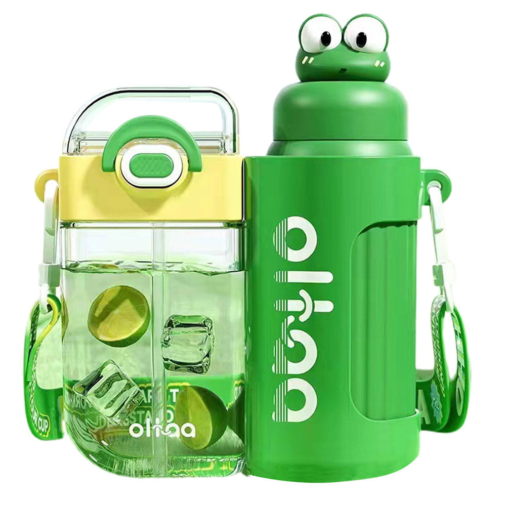 Little Surprise Box Double Tumbler Green Frog Detachable Set Water Bottle, 400 Ml & 320Ml For Kids & Adults.