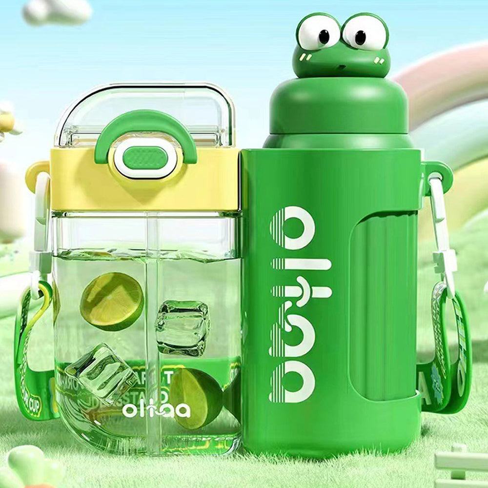 Little Surprise Box Double Tumbler Green Frog Detachable Set Water Bottle, 400 Ml & 320Ml For Kids & Adults.