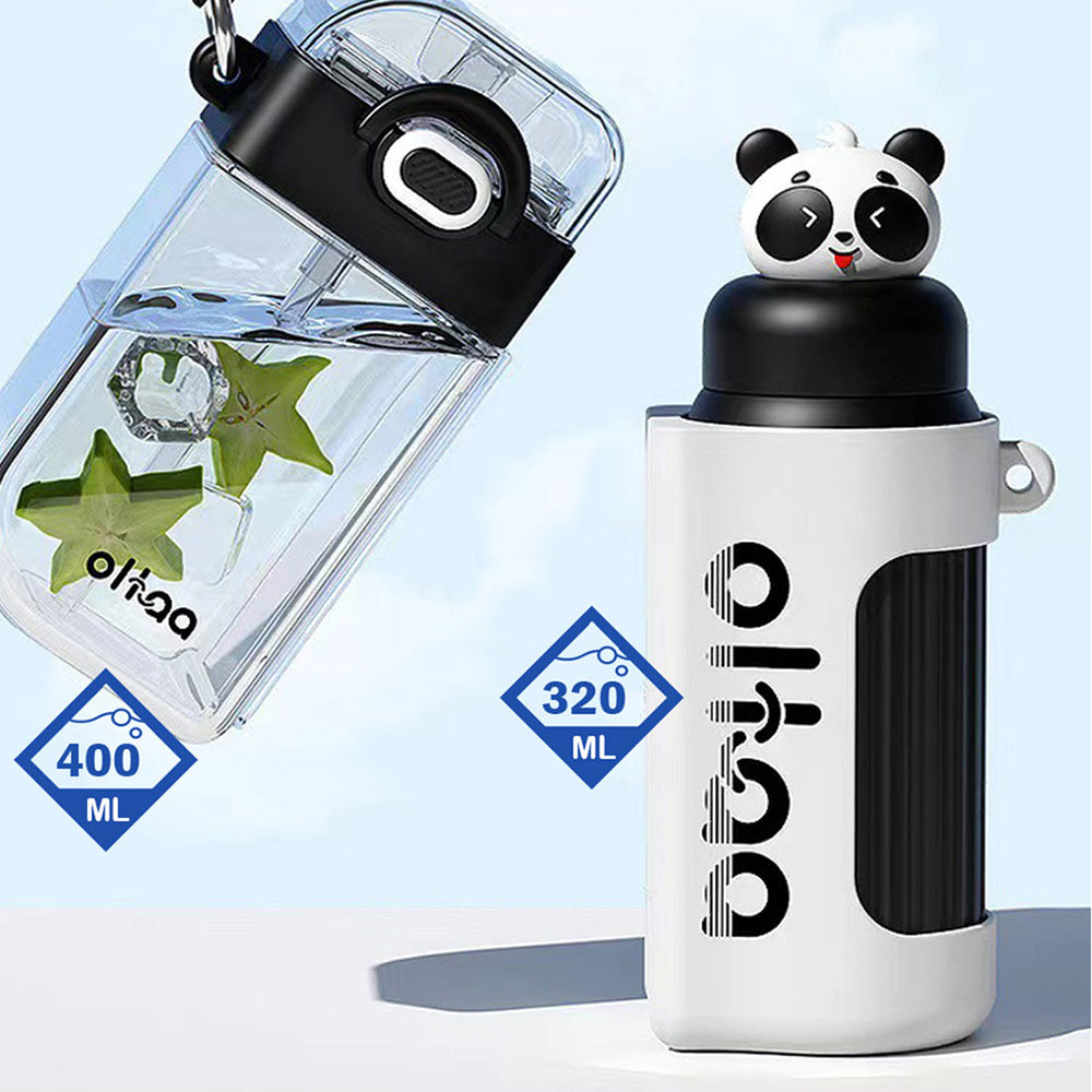 Ittle Surprise Box Double Tumbler, Black Panda Detachable Set Water Bottle, 400 Ml & 320Ml For Kids And Adults.