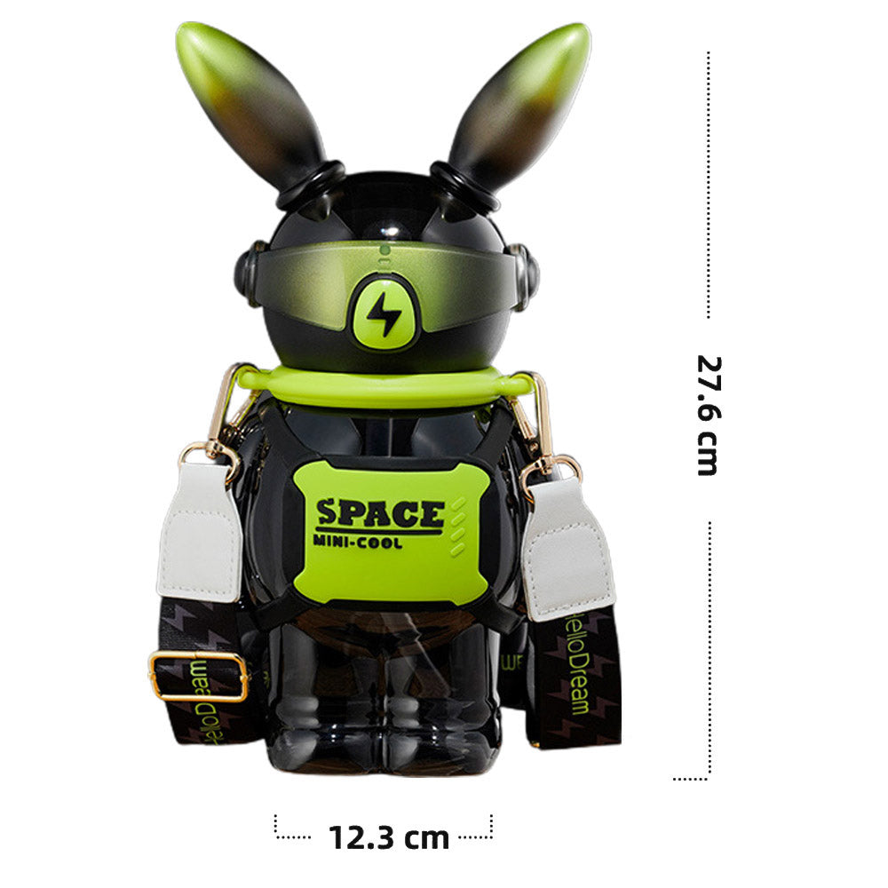 Little Surprise Box Space Bunny Robo Water Bottle For Kids And Adults, Black