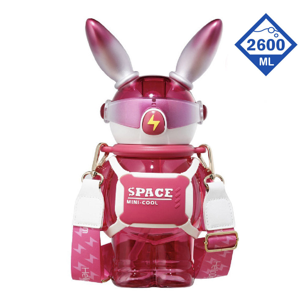 Little Surprise Box Space Bunny Robo Water Bottle For Kids And Adults, Dark Pink