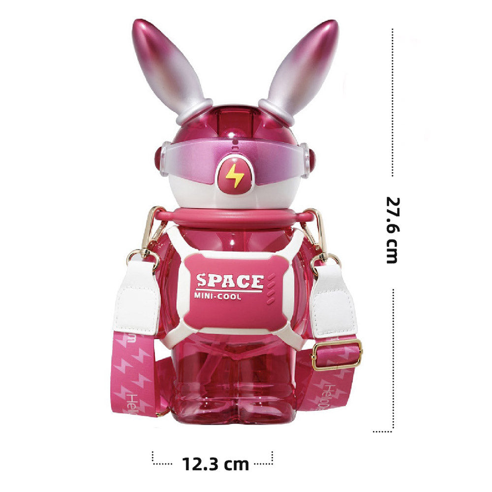 Little Surprise Box Space Bunny Robo Water Bottle For Kids And Adults, Dark Pink