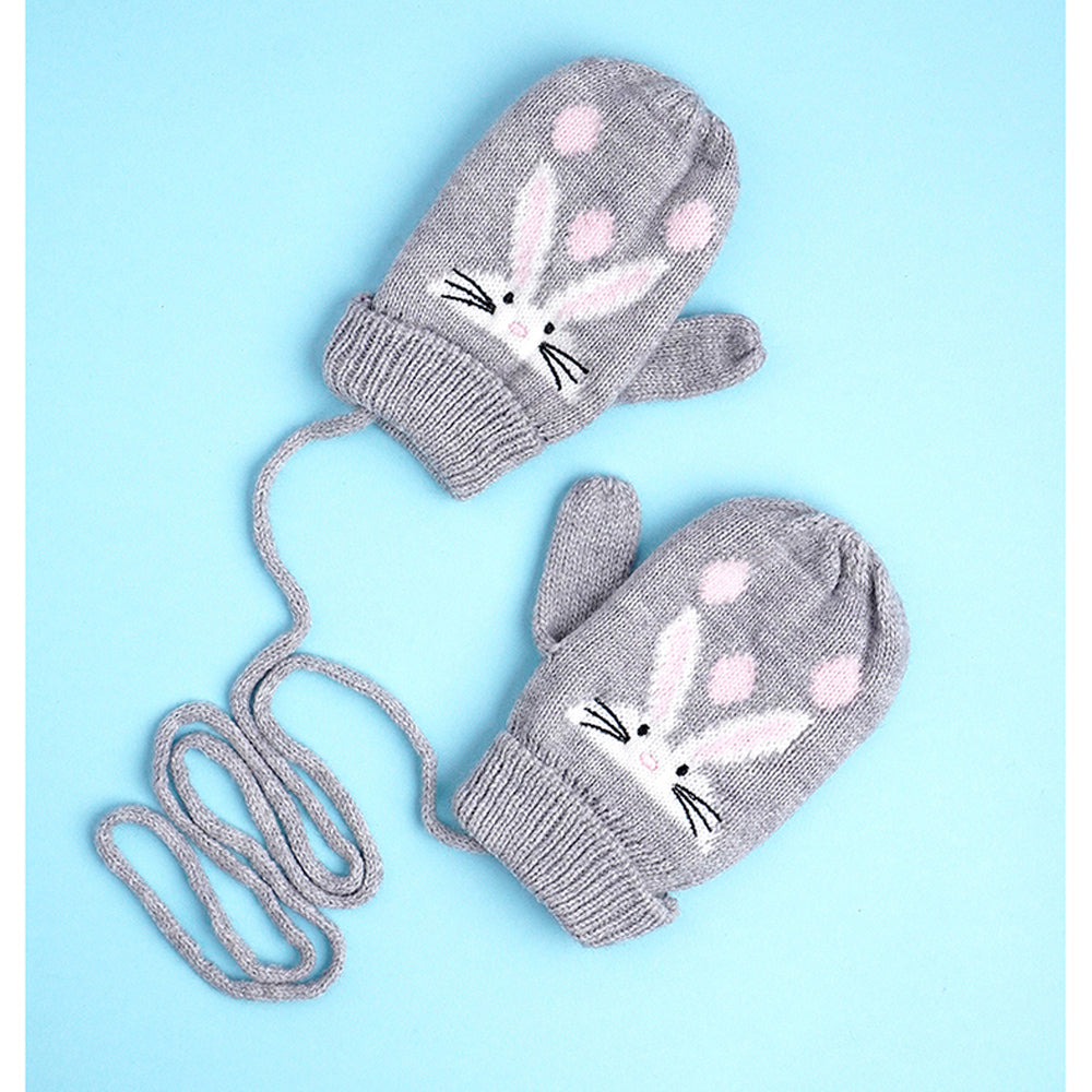 Little Surpise Box 3Pcs Grey Bunny Rabbit Matching Beanie Winter Cap Mufflers And Gloves Set