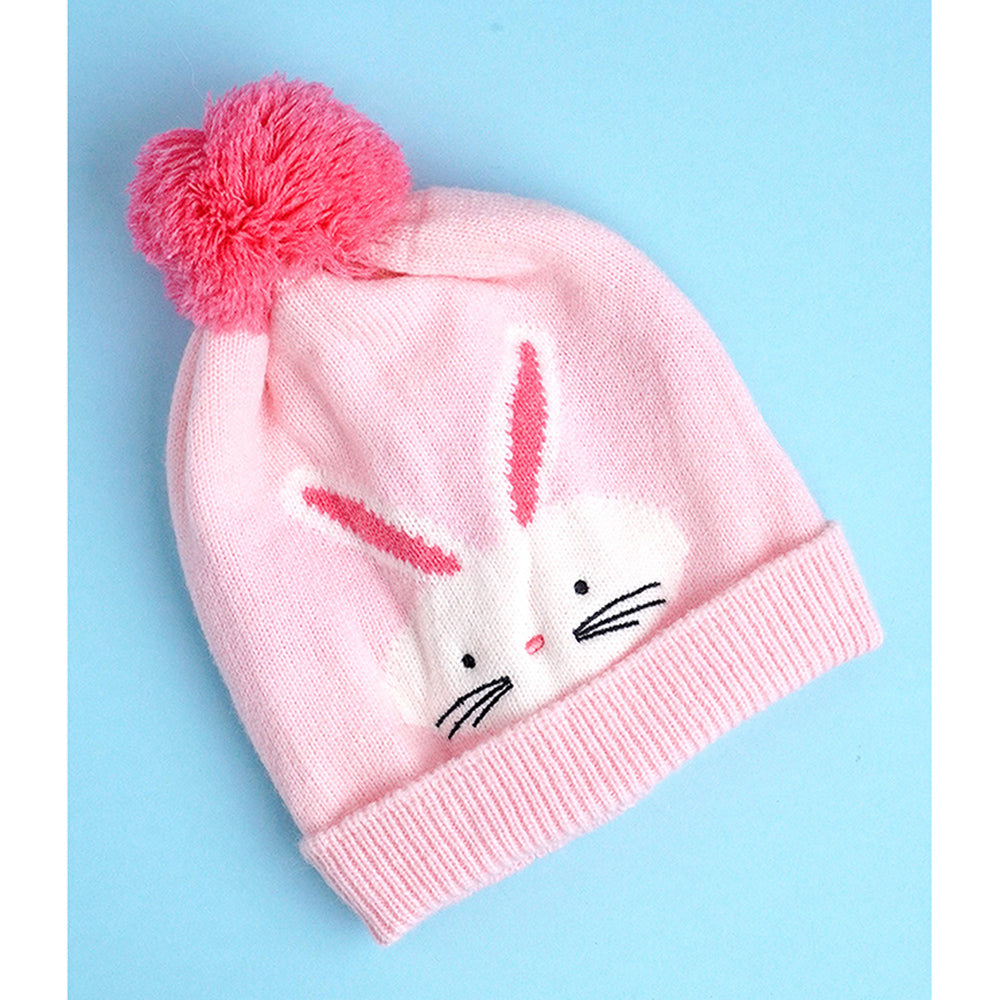 Little Surpise Box 3Pcs Pink Bunny Rabbit Matching Beanie Winter Cap Mufflers And Gloves Set