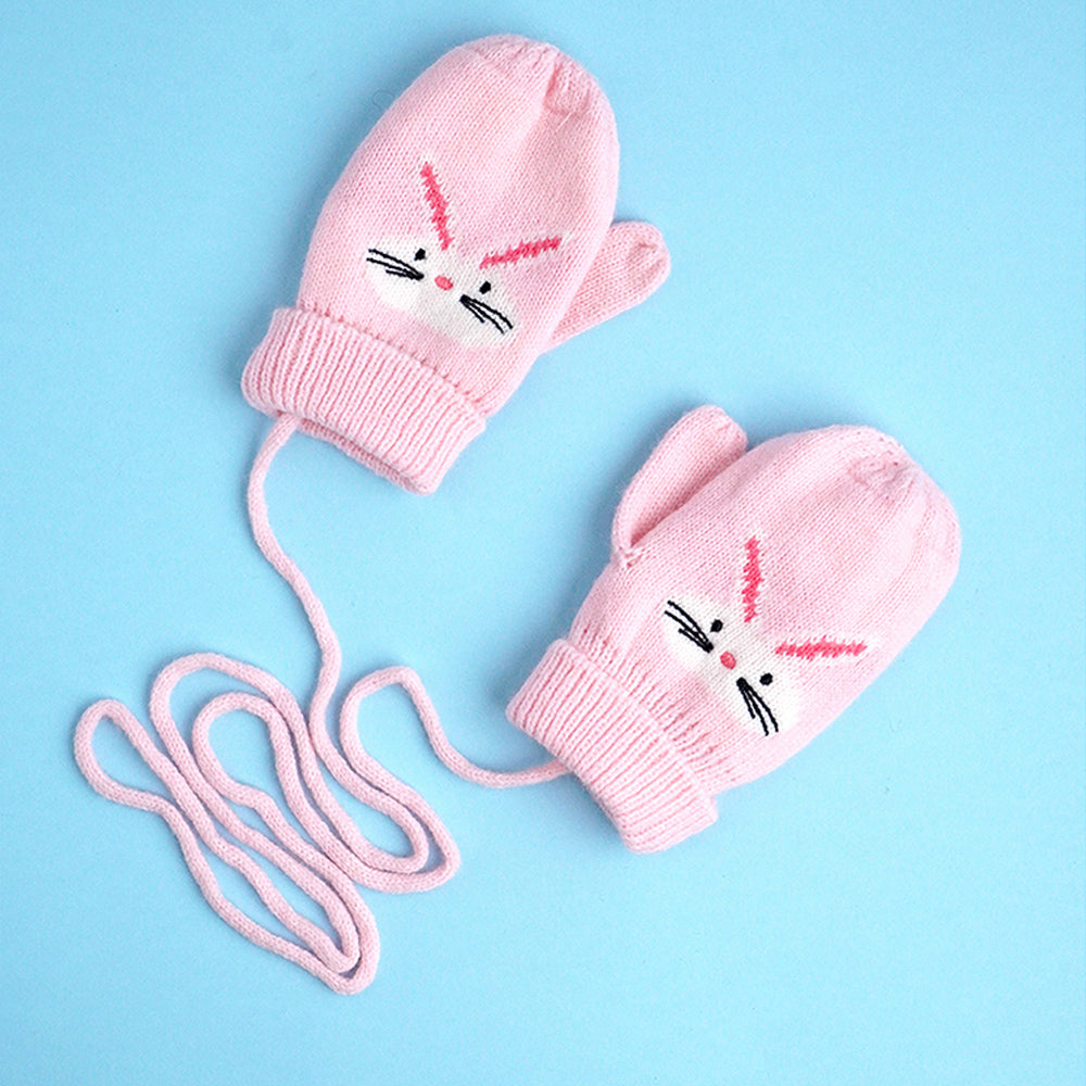 Little Surpise Box 3Pcs Pink Bunny Rabbit Matching Beanie Winter Cap Mufflers And Gloves Set