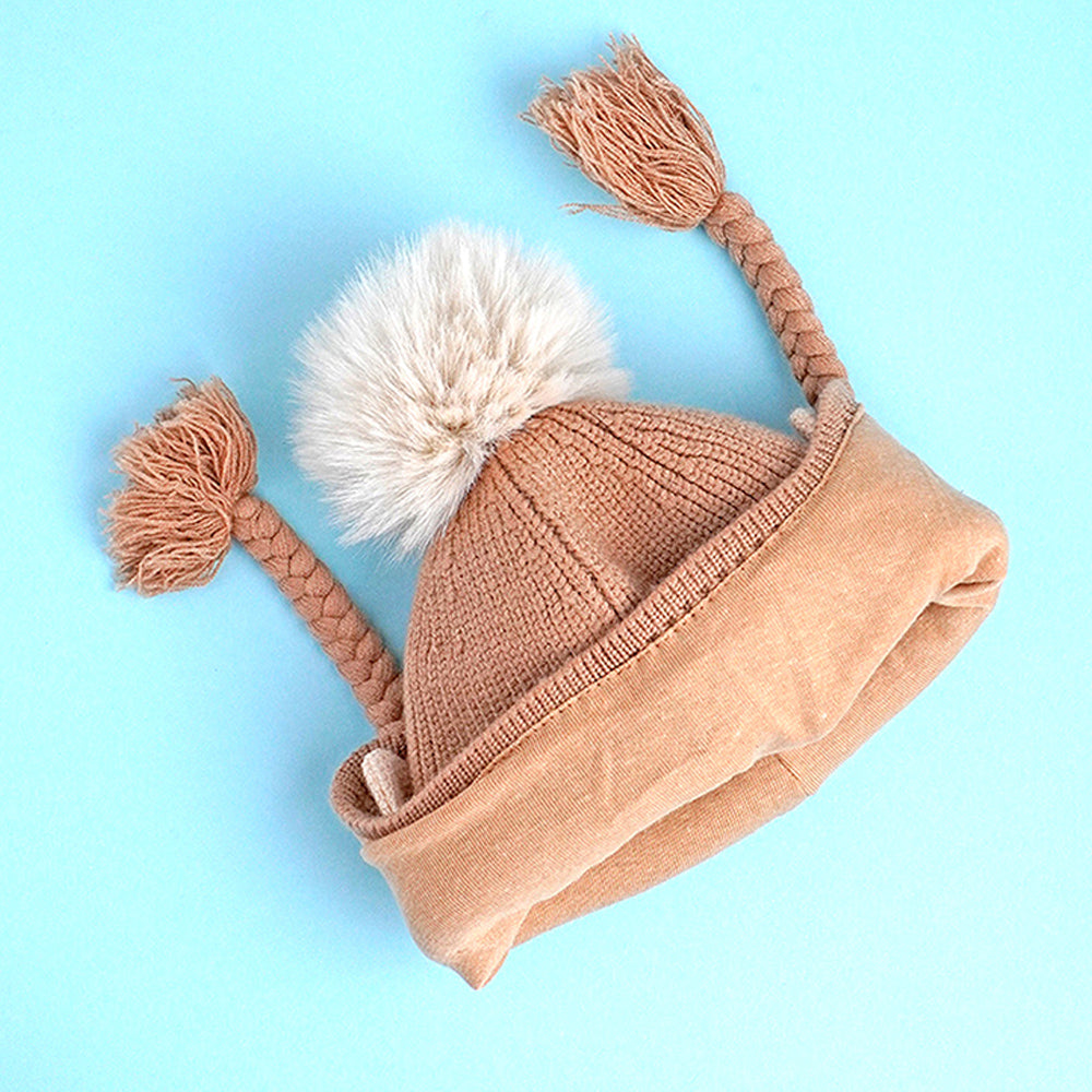 Little Surprise Box Brown Butterfly Knitted Soft Woolen Winter Cap With Tie Up 6-18 Months