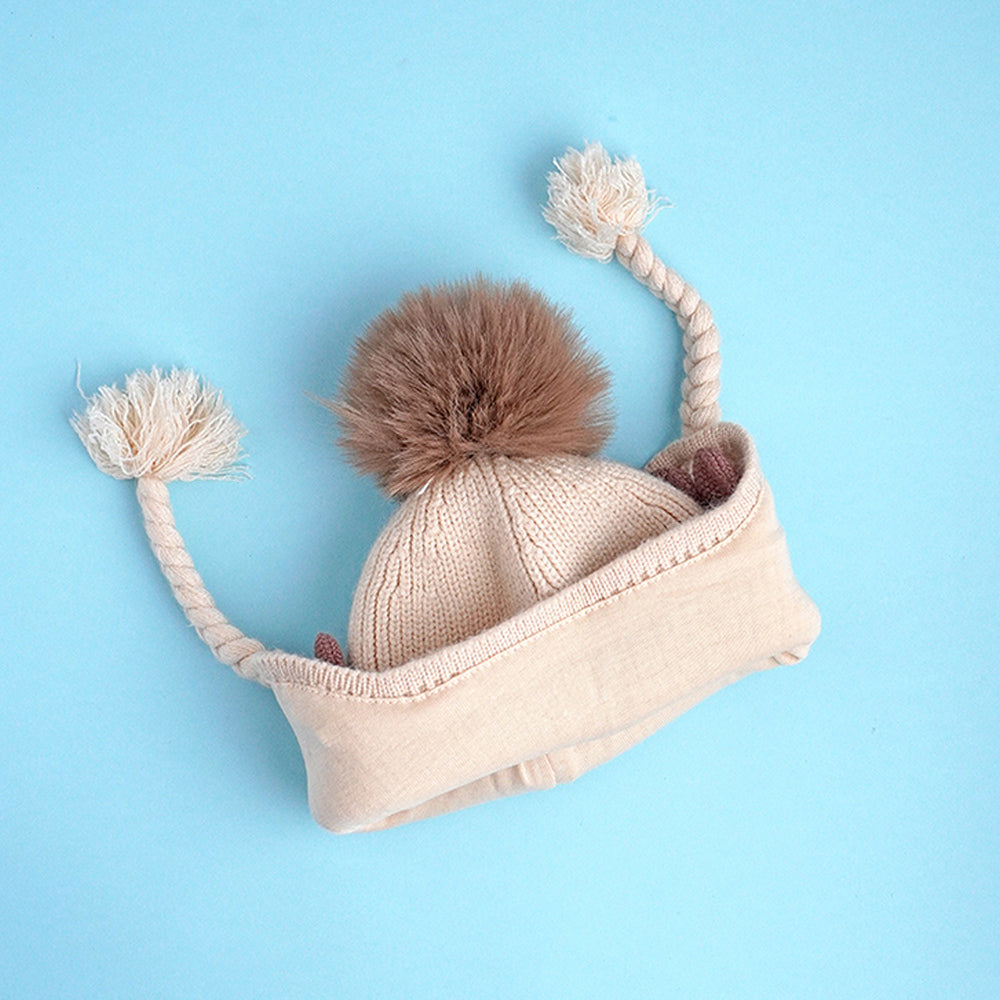 Little Surprise Box Cream Butterfly Knitted Soft Woolen Winter Cap With Tie Up 6-18 Months