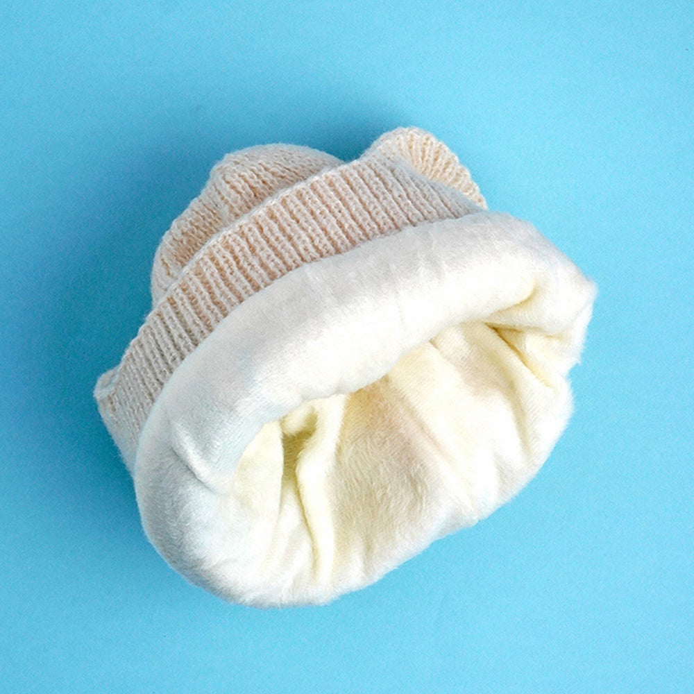 Little Surpise Box Cream 3D Head And Tail Knitten Woolen Winter Cap & Beanie