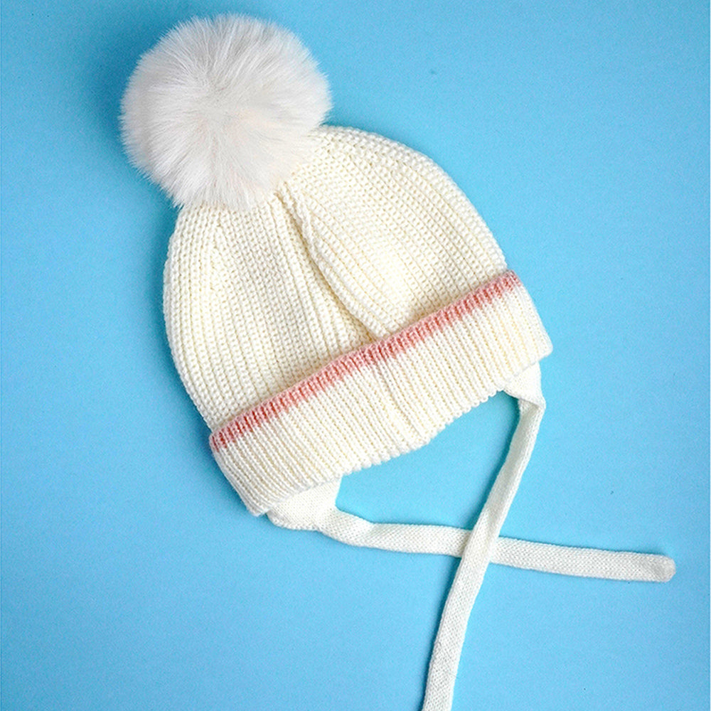 Little Surprise Box Cream Embroidered Rainbow Knitted Woolen Winter Cap/ Beanie For Kids.