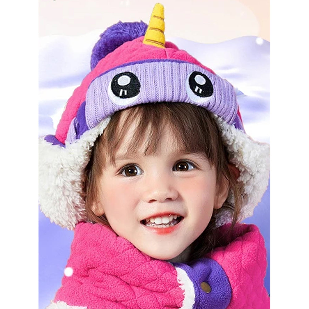 Little Surprise Box 3pcs Quilted Unicorn Theme Winter Cap, Mufflers and Gloves