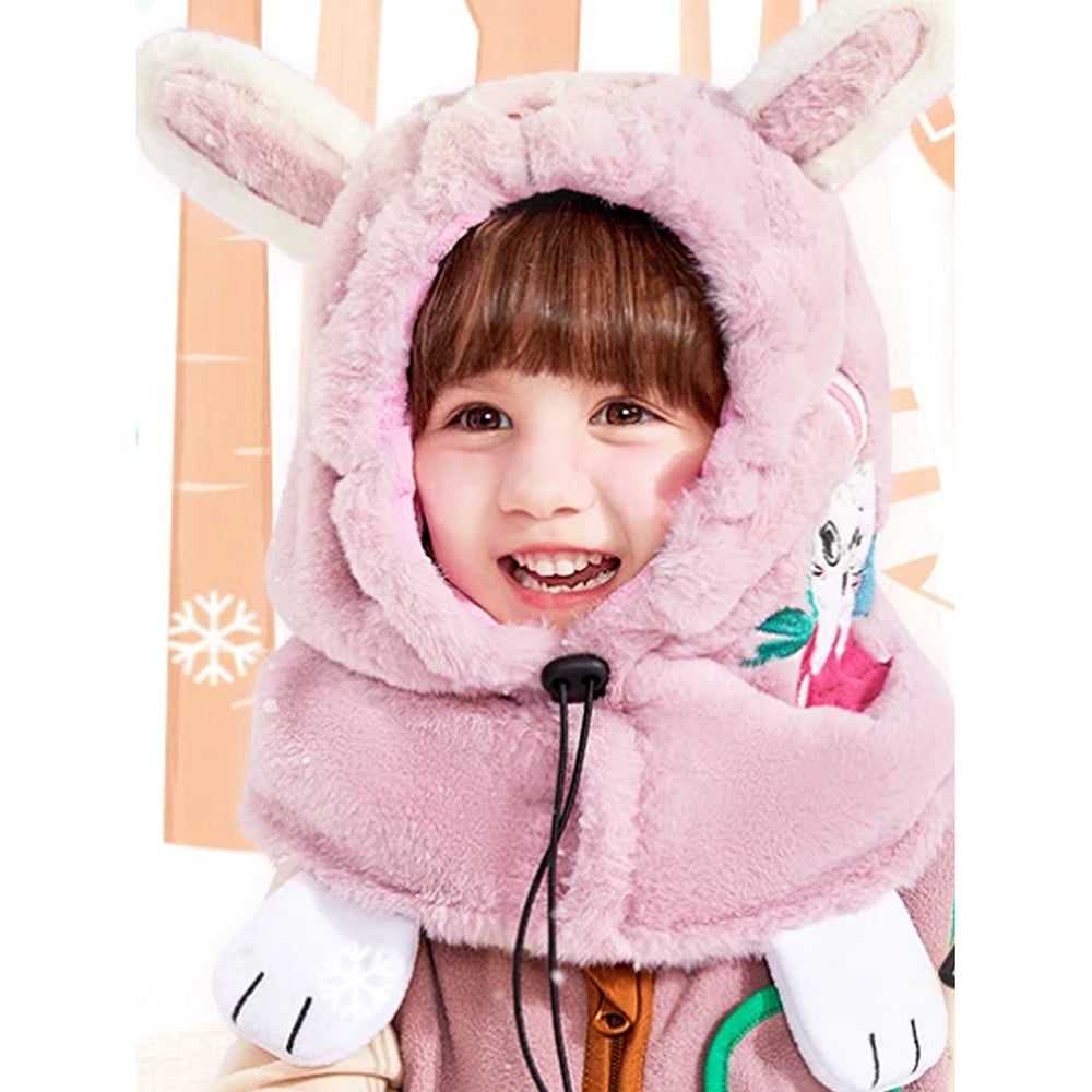 Little Surprise Box Pink Fur Rabbit theme Winter Cap covering Mouth, Neck and Head for Minus degree Temperature, 5 yrs and above