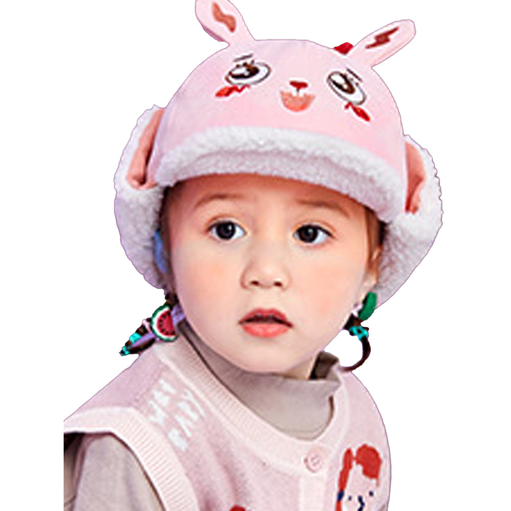 Little Surprise Box Ear Covering 3d Pink Rabbit Winter Cap for Kids