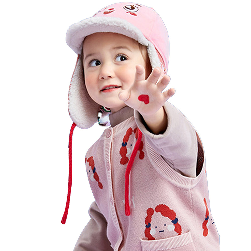 Little Surprise Box Ear Covering 3d Pink Rabbit Winter Cap for Kids