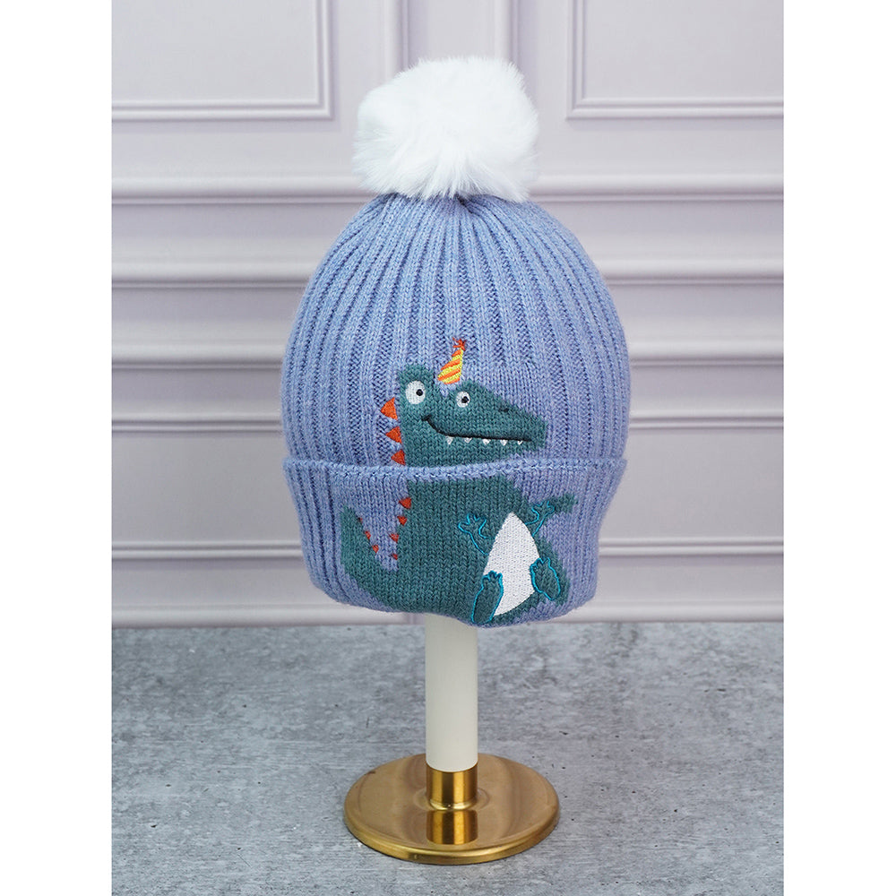 Little Surpise Box 2Pcs Blue Party Dino Themed Beanie Winter Cap With Matching Long Style Neck Mufflers For Kids