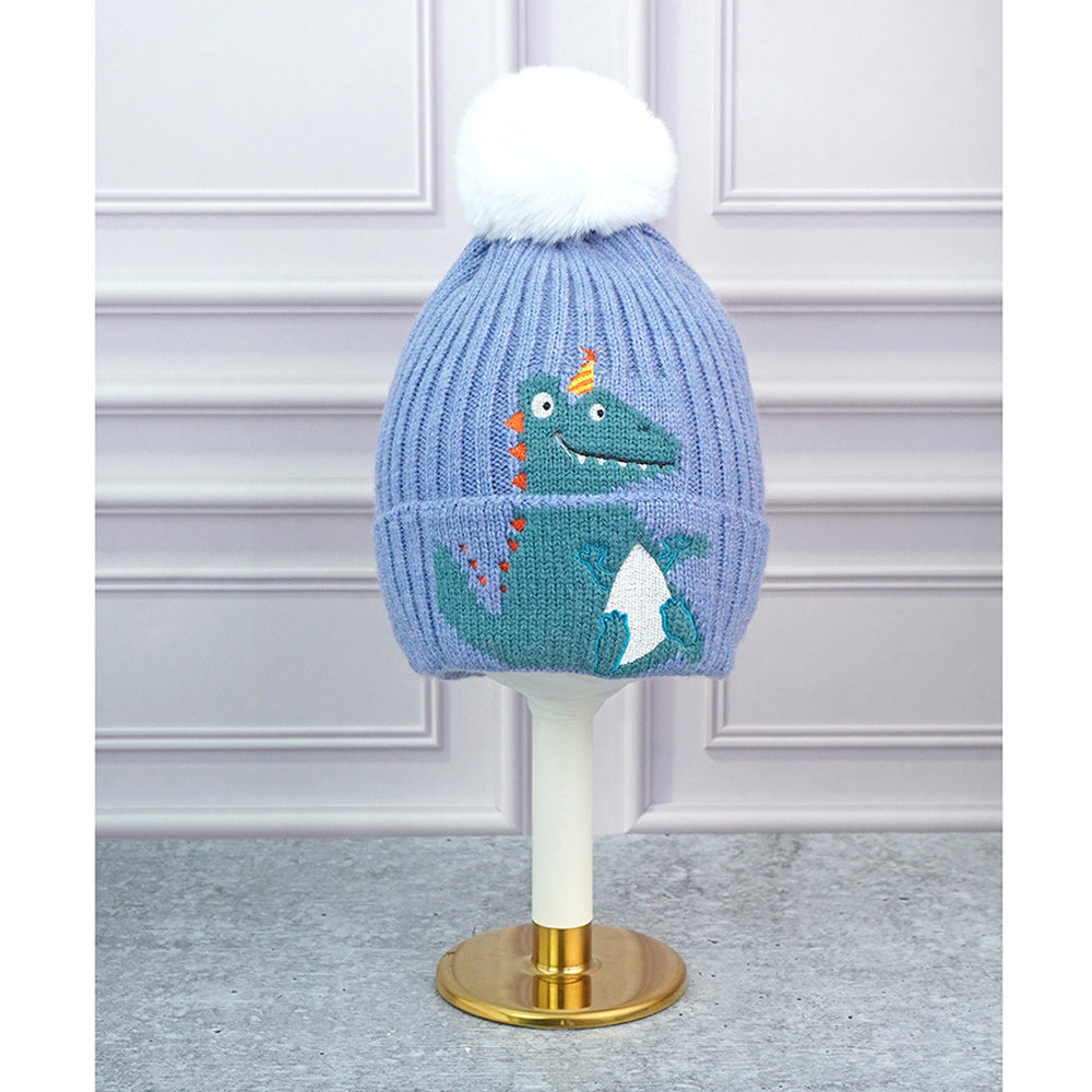 Little Surpise Box 2Pcs Themed Blue Party Dino Themed Beanie Winter Cap With Matching Neck Cuff Style Muffler For Kids