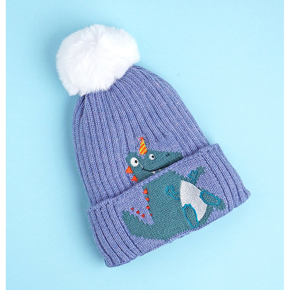 Little Surpise Box 2Pcs Themed Blue Party Dino Themed Beanie Winter Cap With Matching Neck Cuff Style Muffler For Kids