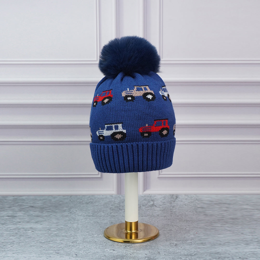 Little Surpise Box 2Pcs Dark Navy Cars Themed Beanie Winter Cap With Matching Neck Cuff Style Muffler For Kids