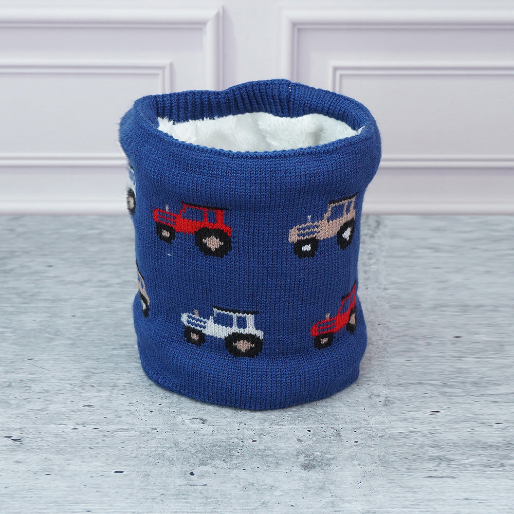 Little Surpise Box 2Pcs Dark Navy Cars Themed Beanie Winter Cap With Matching Neck Cuff Style Muffler For Kids