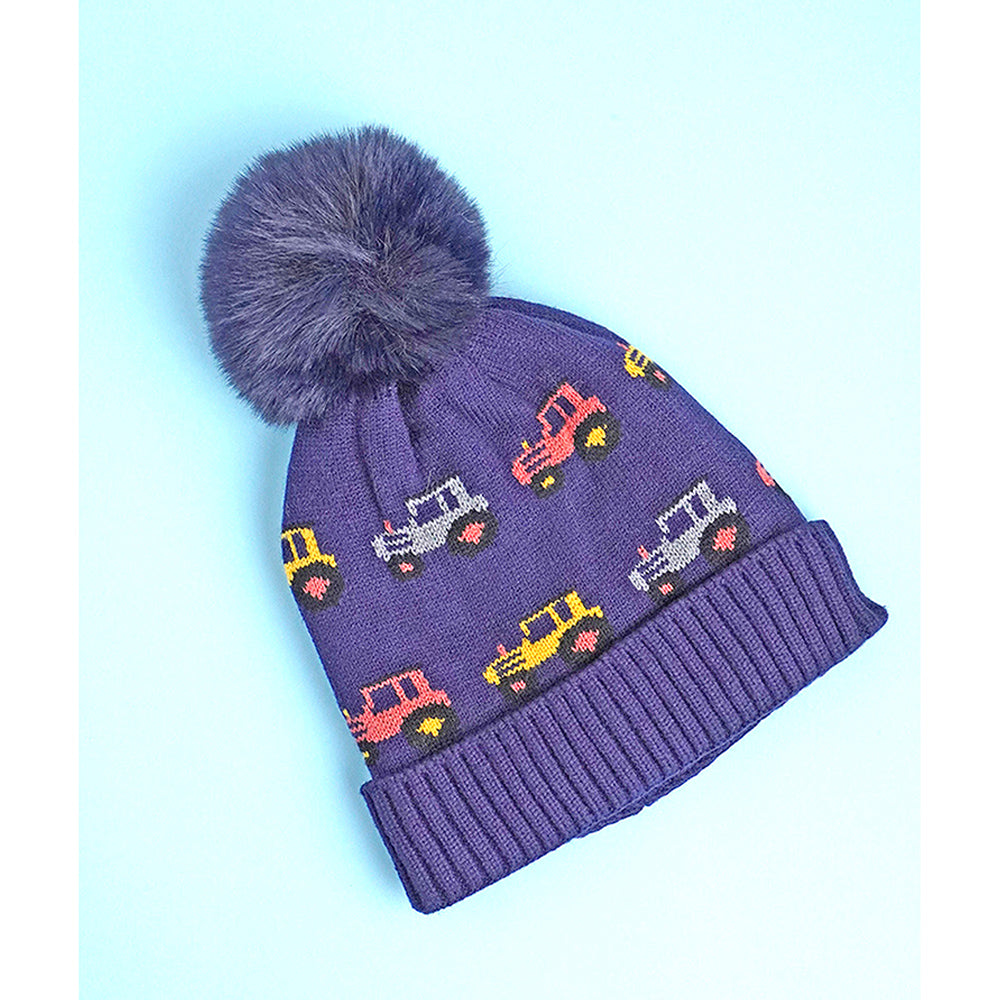 Little Surpise Box 2Pcs Blue Red Cars Themed Beanie Winter Cap With Matching Neck Cuff Style Muffler For Kids