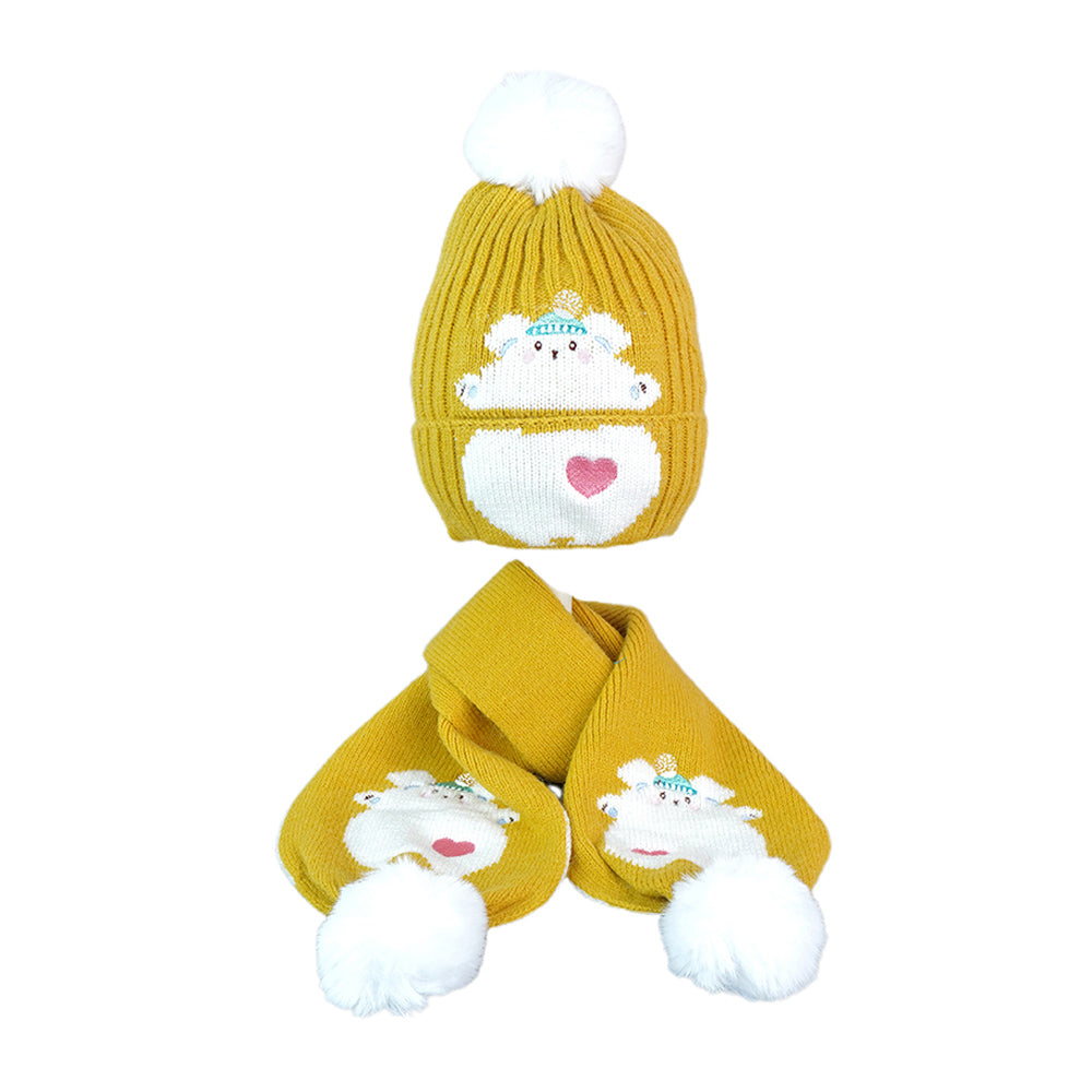 Little Surpise Box 2Pcs Occur White Bear Themed Beanie Winter Cap With Matching Long Style Neck Mufflers For Kids