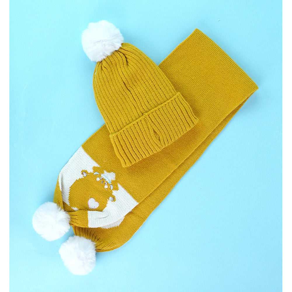 Little Surpise Box 2Pcs Occur White Bear Themed Beanie Winter Cap With Matching Long Style Neck Mufflers For Kids