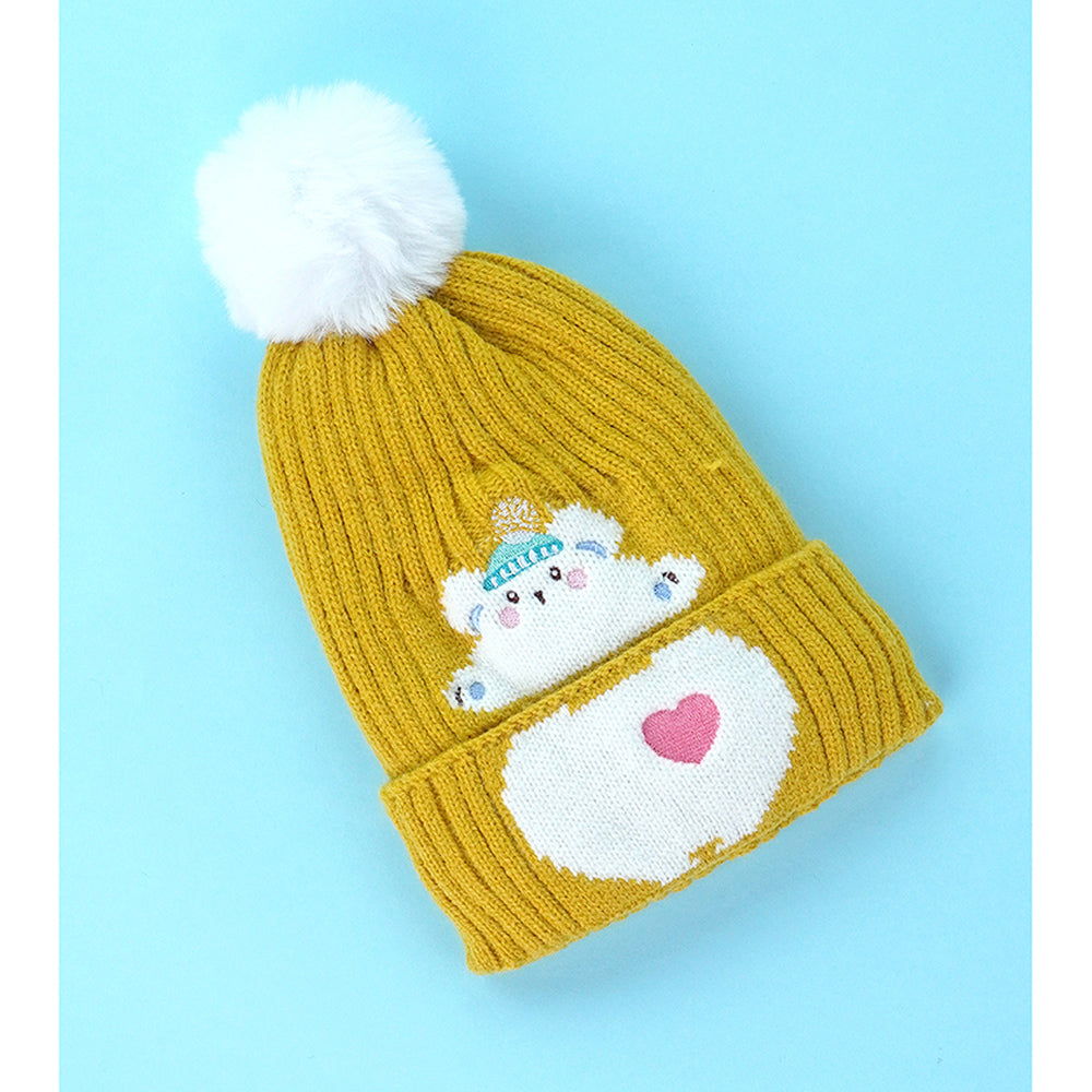 Little Surpise Box 2Pcs Occur White Bear Themed Beanie Winter Cap With Matching Long Style Neck Mufflers For Kids