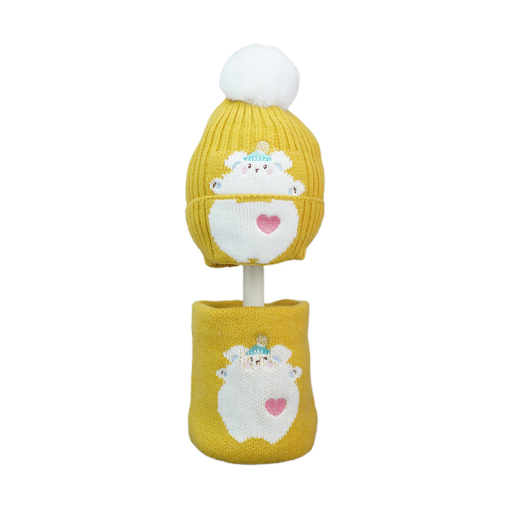 Little Surpise Box 2Pcs Occur White Bear Themed Beanie Winter Cap With Matching Neck Cuff Style Muffler For Kids