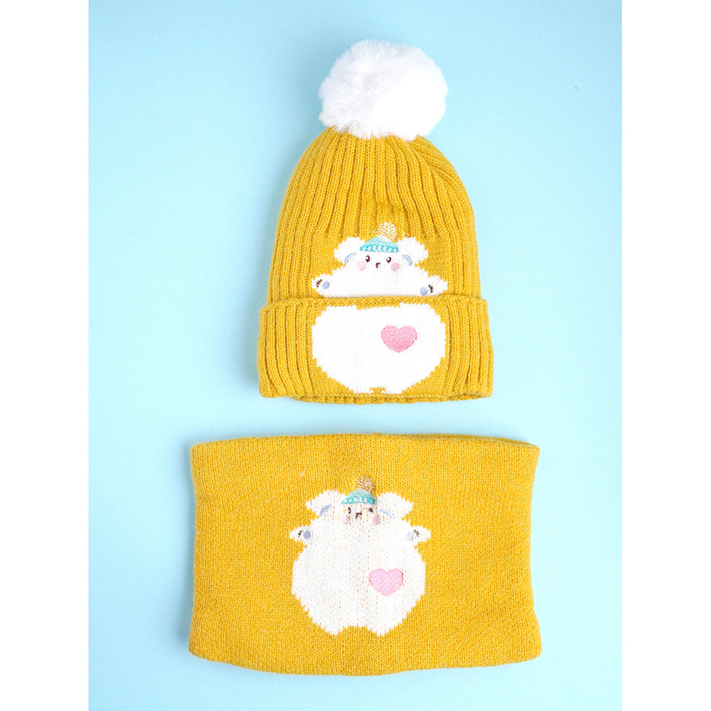 Little Surpise Box 2Pcs Occur White Bear Themed Beanie Winter Cap With Matching Neck Cuff Style Muffler For Kids