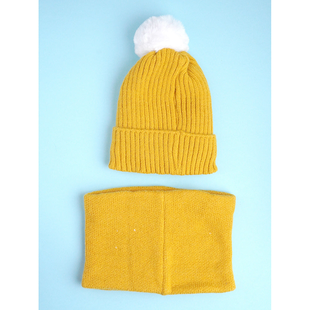 Little Surpise Box 2Pcs Occur White Bear Themed Beanie Winter Cap With Matching Neck Cuff Style Muffler For Kids