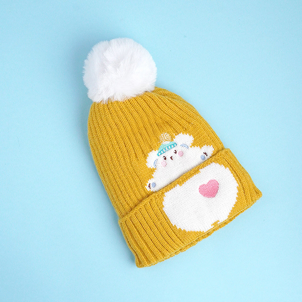 Little Surpise Box 2Pcs Occur White Bear Themed Beanie Winter Cap With Matching Neck Cuff Style Muffler For Kids