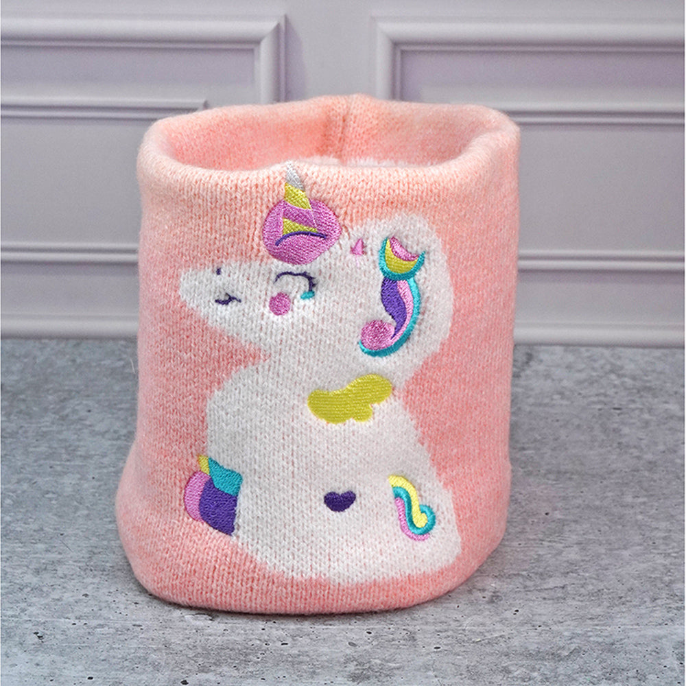 Little Surpise Box 2Pcs Peach Unicorn Themed Beanie Winter Cap With Matching Neck Cuff Style Muffler For Kids