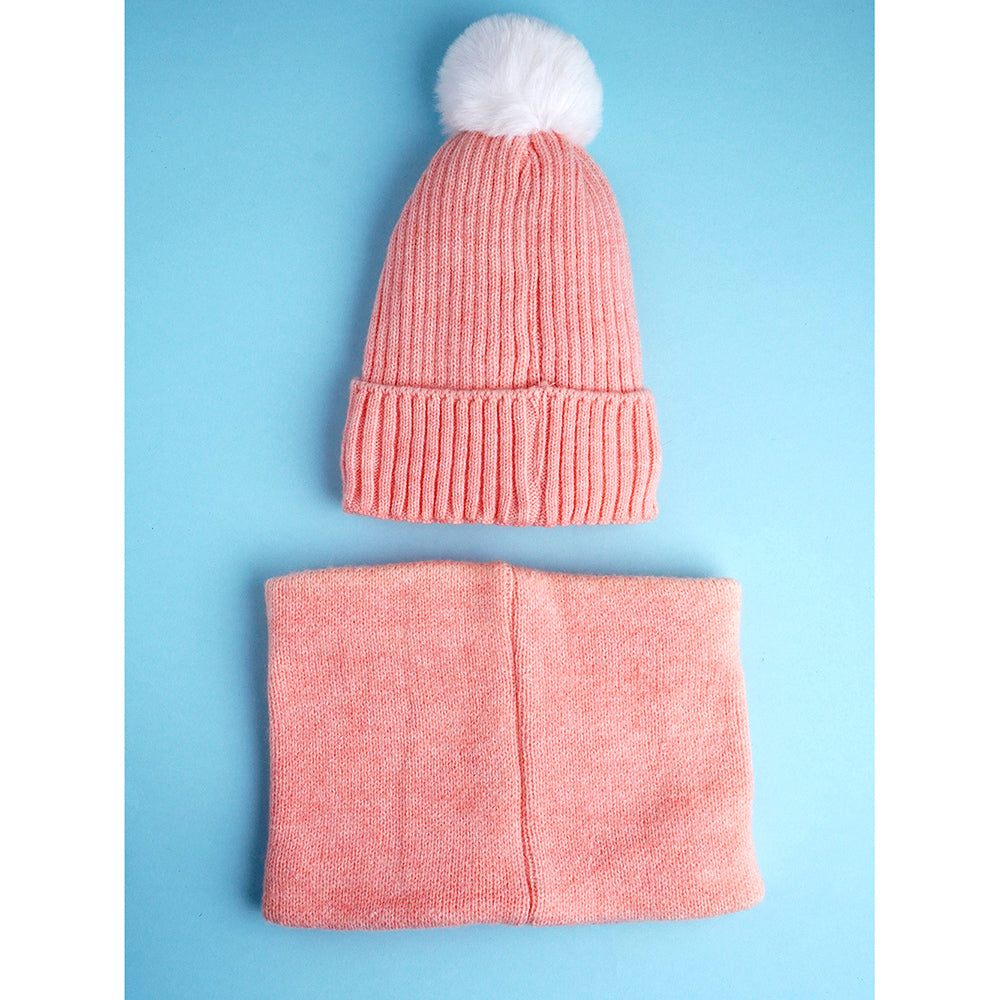 Little Surpise Box 2Pcs Peach Unicorn Themed Beanie Winter Cap With Matching Neck Cuff Style Muffler For Kids