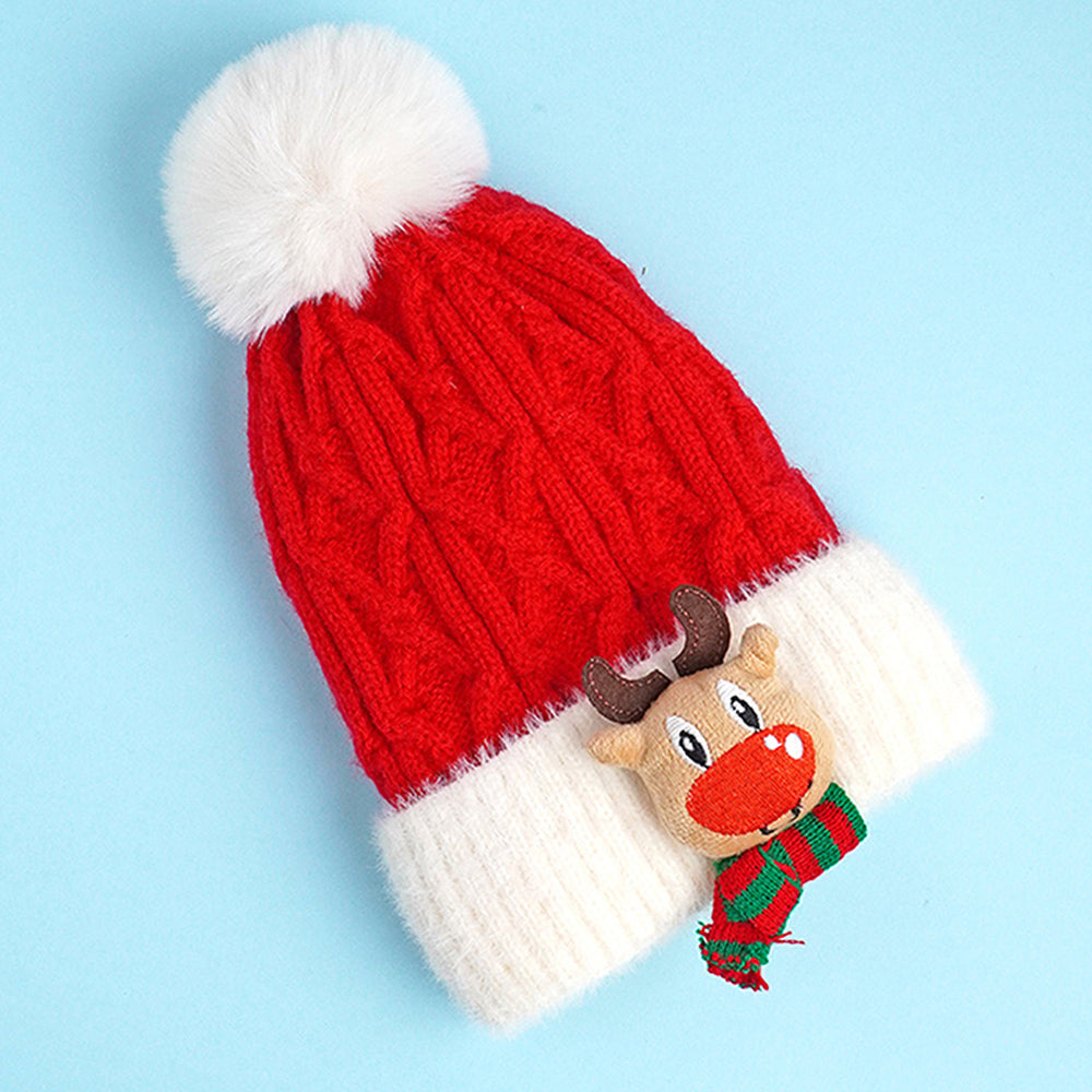 Little Surpise Box 2Pcs Red Reindeer Themed Winter Cap Beanie With Matching Long Style Neck Muffler For Kids