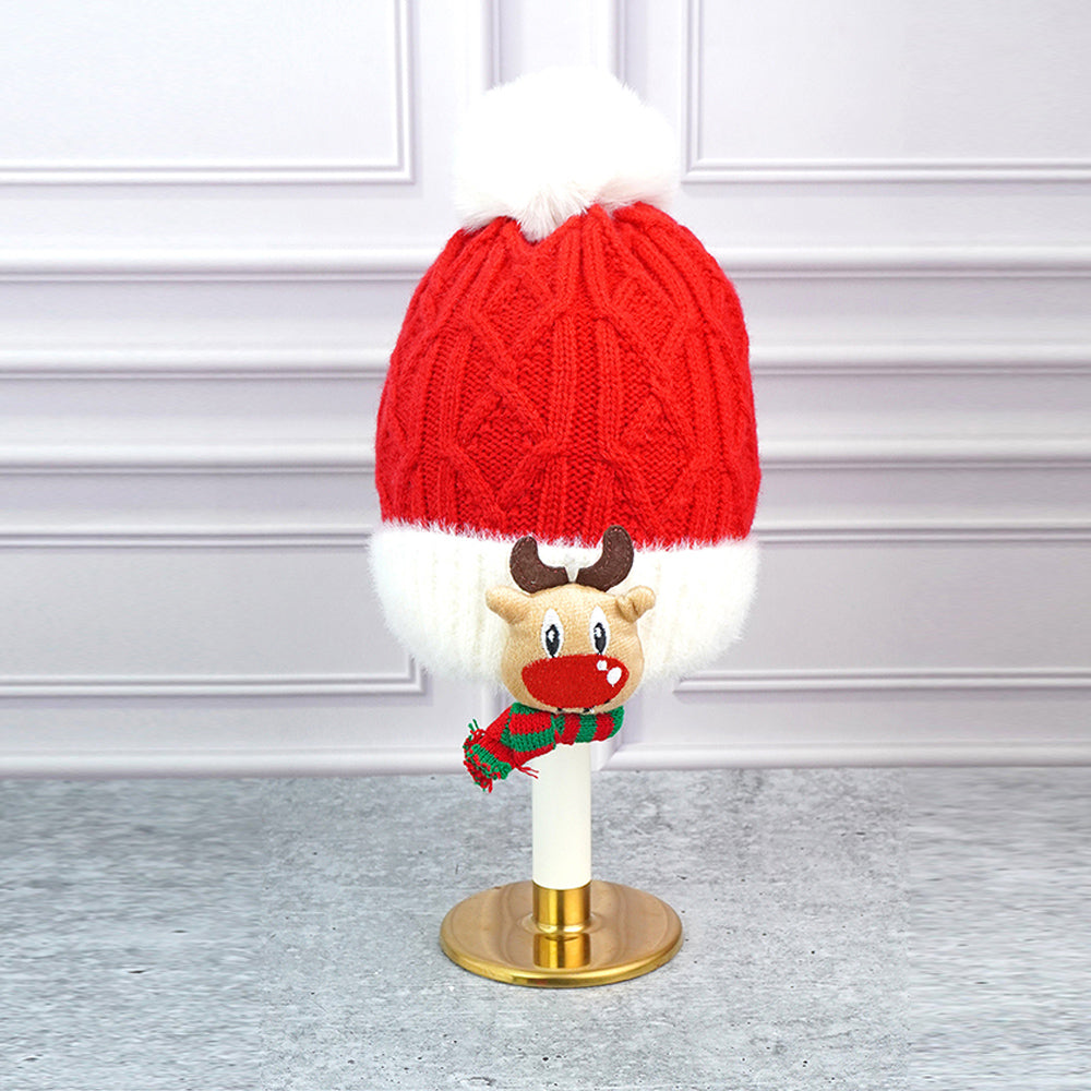 Little Surpise Box 2Pcs Red Reindeer Themed Winter Cap Beanie With Matching Long Style Neck Muffler For Kids