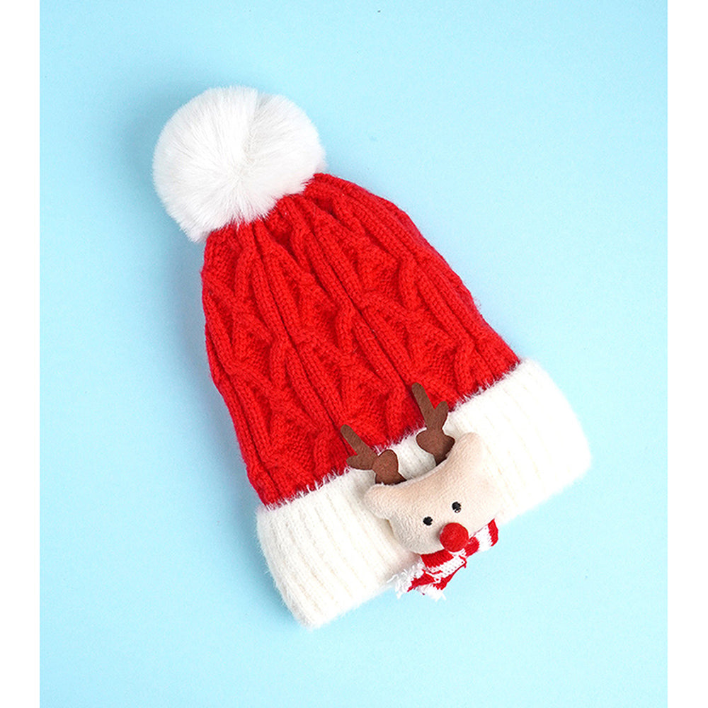 Little Surpise Box 2Pcs Red Nose Reindeer Themed Winter Cap Beanie With Matching Long Style Neck Muffler For Kids