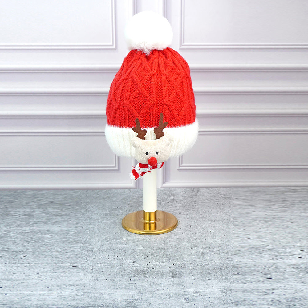 Little Surpise Box 2Pcs Red Nose Reindeer Themed Winter Cap Beanie With Matching Long Style Neck Muffler For Kids