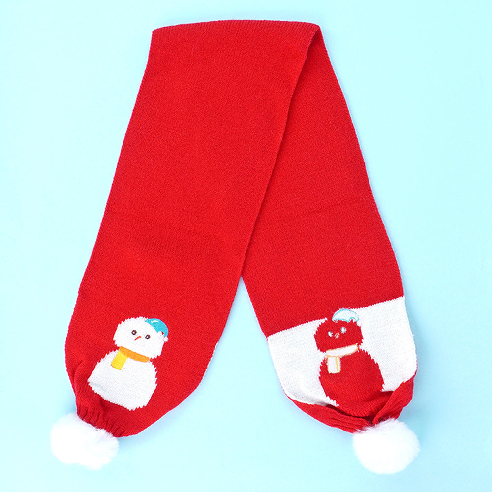 Little Surpise Box 2Pcs Red Snowman Themed Beanie Winter Cap With Matching Long Style Neck Mufflers For Kids