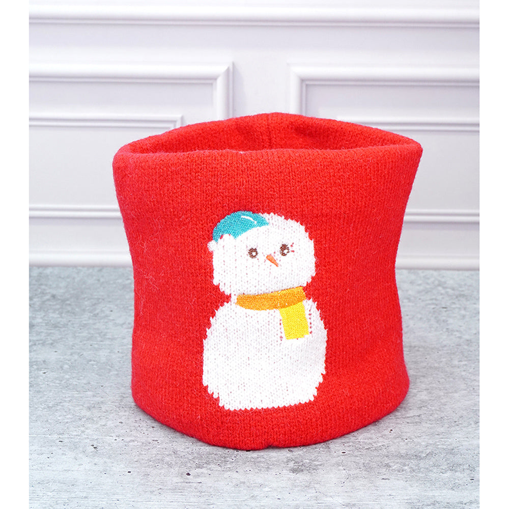 Little Surpise Box 2Pcs Red Snowman Themed Beanie Winter Cap With Matching Neck Cuff Style Muffler For Kids