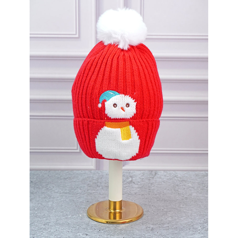 Little Surpise Box 2Pcs Red Snowman Themed Beanie Winter Cap With Matching Neck Cuff Style Muffler For Kids