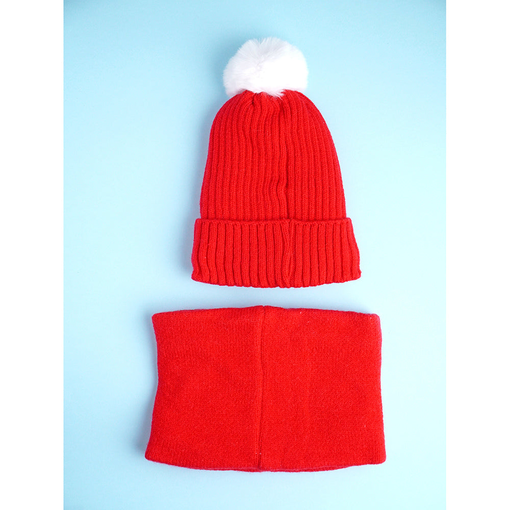 Little Surpise Box 2Pcs Red Snowman Themed Beanie Winter Cap With Matching Neck Cuff Style Muffler For Kids