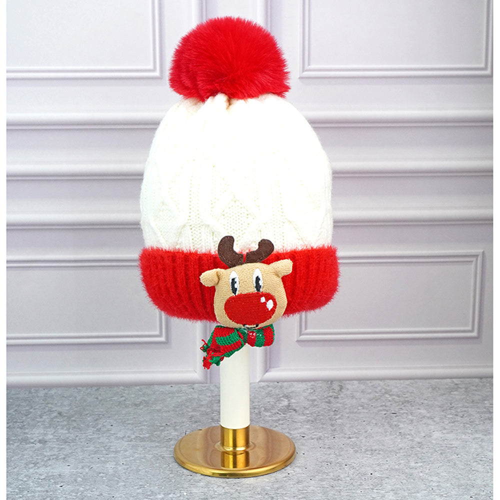 Little Surpise Box 2Pcs White Reindeer Themed Winter Cap Beanie With Matching Long Style Neck Muffler For Kids