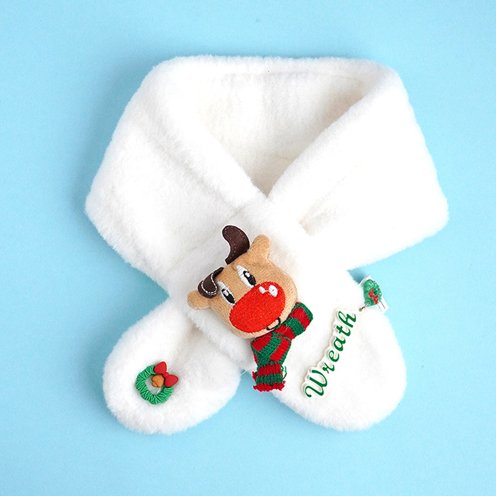 Little Surpise Box 2Pcs White Reindeer Themed Winter Cap Beanie With Matching Long Style Neck Muffler For Kids