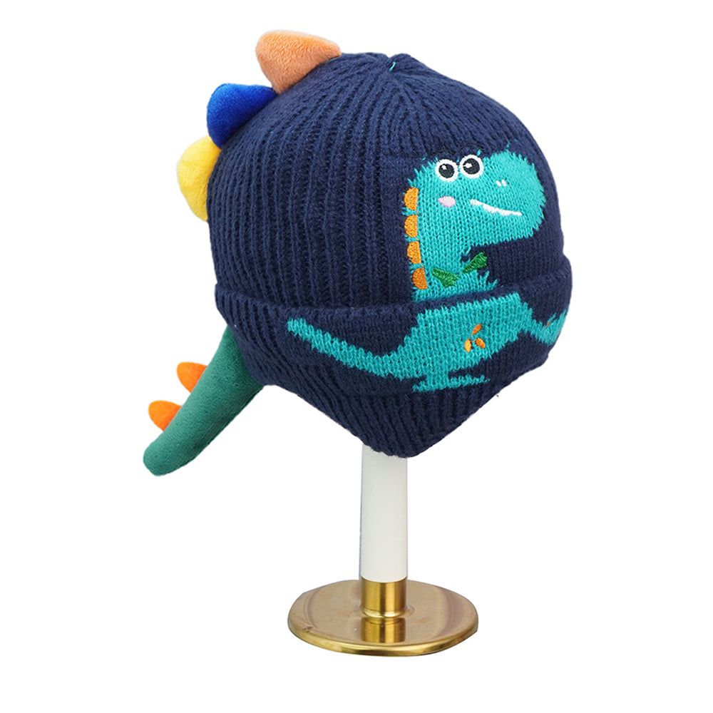 Little Surpise Box Navy 3D Head And Tail Knitten Woolen Winter Cap & Beanie