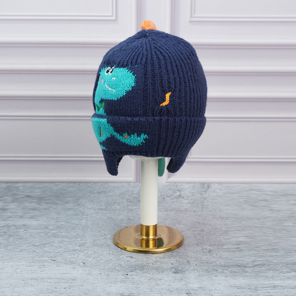 Little Surpise Box Navy 3D Head And Tail Knitten Woolen Winter Cap & Beanie