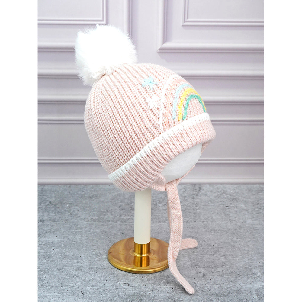 Little Surprise Box Pink Embroidered Rainbow Knitted Woolen Winter Cap/ Beanie For Kids.